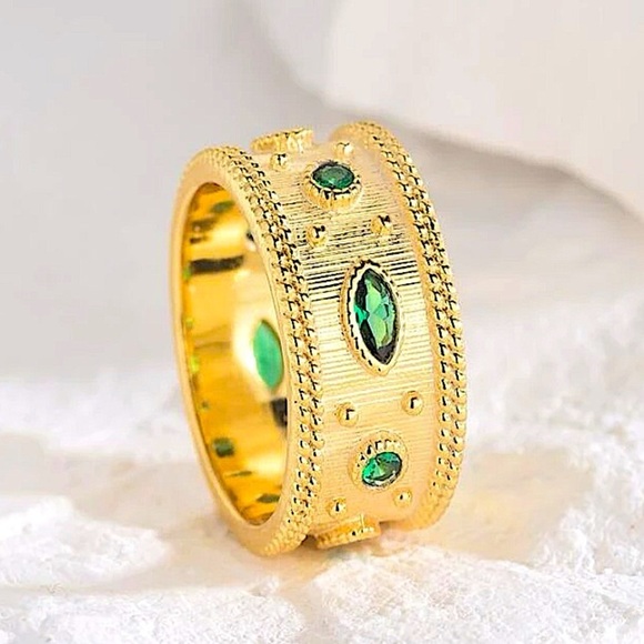 Gold Plated Peridot Zircon Band Ring - Picture 2 of 6